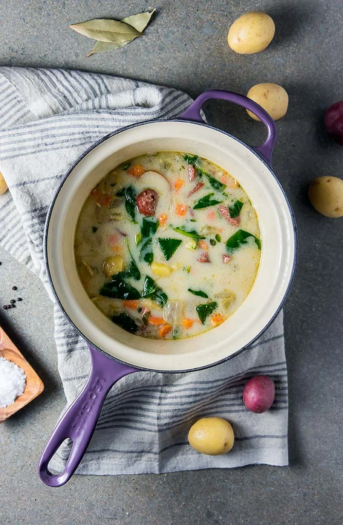Homestyle Sausage Potato Spinach Soup Foraged Dish